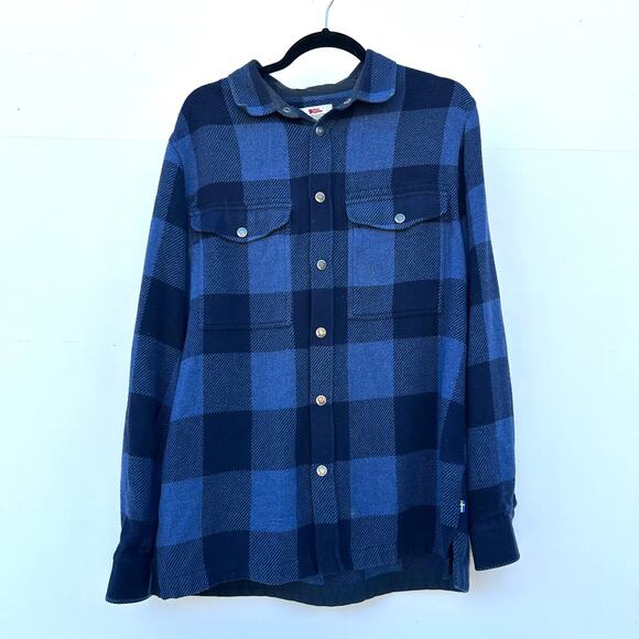 Fjallraven Men’s Canada Shirt Blue Black Plaid Flannel Button Down Shirt Large - Picture 2 of 11